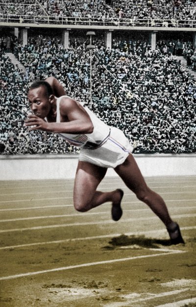Jesse Owens au départ du 200 mètres aux Jeux olympiques de Berlin, 1936 - Unbekannt