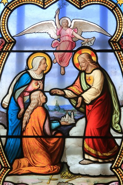 Jésus-Christ et la Vierge Marie. Vitrail. Sanctuaire de Notre-Dame de la Salette, La Salette-Fallavaux, France - Unbekannt