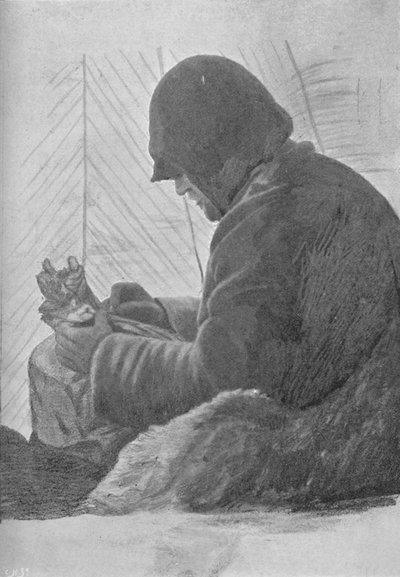 Johansen assis dans le sac de couchage dans la hutte, vers 1893-1896, 1897 - Unbekannt
