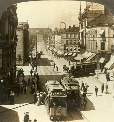 Rue Karl Johan, vers le palais royal, Christiania, Norvège - Unbekannt