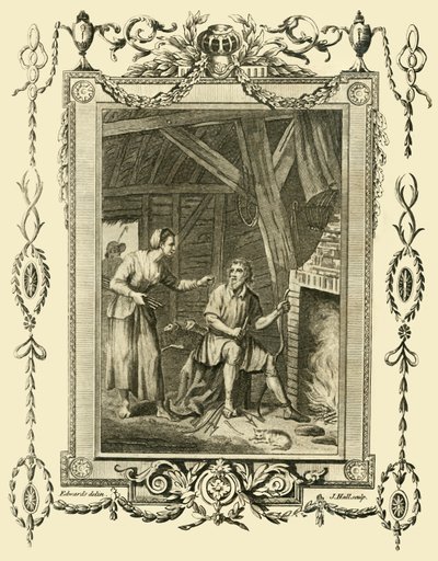 Le roi Alfred déguisé réprimandé par la femme du bouvier pour avoir laissé brûler les gâteaux, vers 878, 1783 - Unbekannt