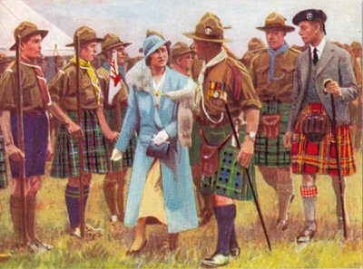 Le roi George VI et la reine Elizabeth inspectent les scouts à Portree, sur l
