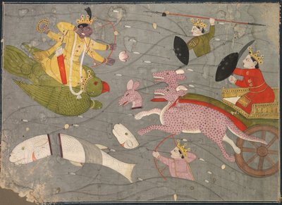 Krishna combattant les fils de Vanasura : Scène de la section Aniruddha Usha de Krishna Lila, vers 1840 - Unbekannt