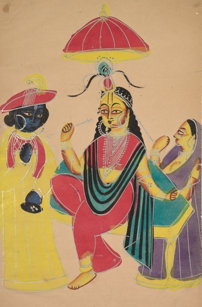 Krishna debout près de Radha assise sur une chaise, 1800s - Unbekannt