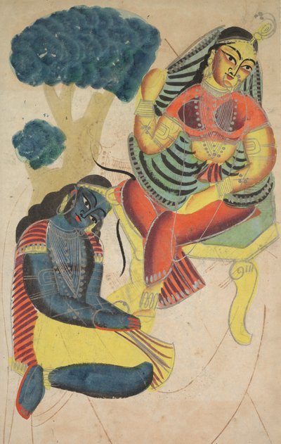 Krishna caressant les pieds de Radha, 1800s - Unbekannt