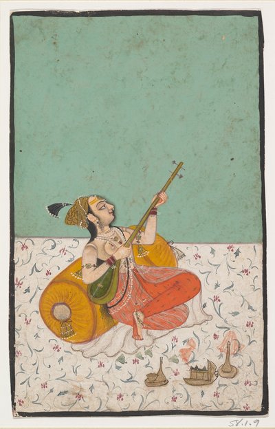 Dame musicienne jouant du sitar, vers 1800 - Unbekannt