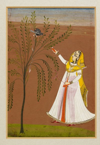 Dame nourrissant un oiseau dans un arbre, 19ème siècle - Unbekannt