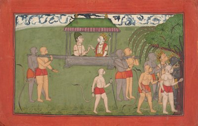 Lakshmana et Sugriva Portés en Palanquin pour Recevoir les Bénédictions de Rama..., vers 1710-25 - Unbekannt