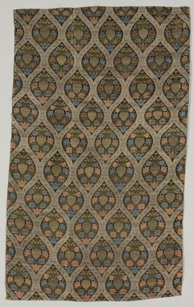 Fragment de lampas avec des fleurs dans un treillis ogival, 1600s - Unbekannt