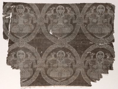 Fragment de lampas avec prince assis tenant des faucons dans des médaillons coufiques - Unbekannt
