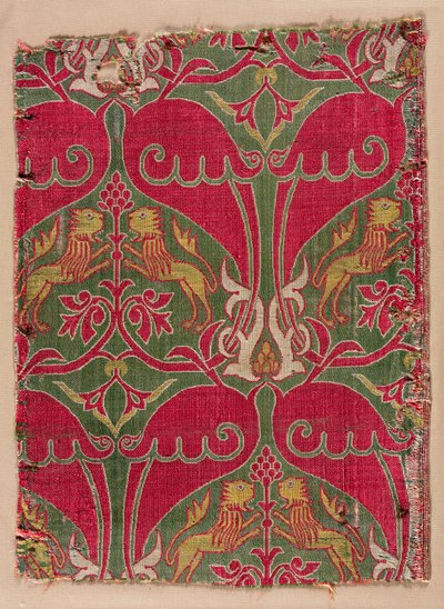 Lampas avec lions rampants, palmettes et écussons, 1400s - Unbekannt
