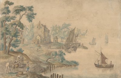 Paysage avec chevaux et charrettes et une rivière à droite, 18ème siècle - Unbekannt