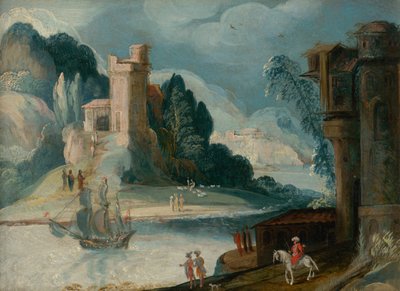 Paysage avec une rivière et un château - Unbekannt