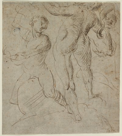 Laocoön (recto), Bataille du pont Milvius (fragment verso), seconde moitié du XVIe siècle - Unbekannt