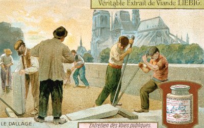 Pose de dalles de pavage dans une rue de Paris, vers 1900 - Unbekannt