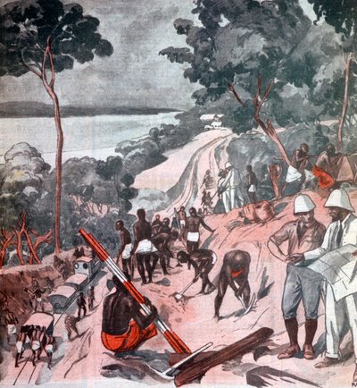 Pose de voie ferrée sous le soleil équatorial, Brazzaville, Congo, 1924 - Unbekannt