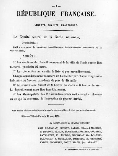 Le Comité Central de la Garde Nationale, des affiches politiques françaises de la Commune de Paris - Unbekannt