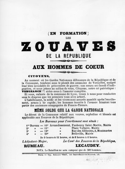 Les Zouaves, des affiches politiques françaises de la Commune de Paris, mai 1871 - Unbekannt