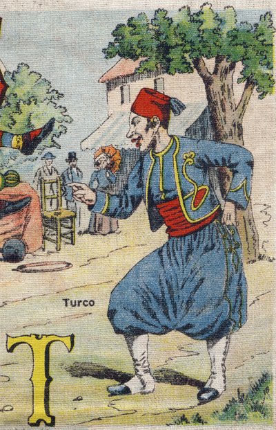 Lettre T : Turco. Album drolatique. Série numéro 4 dans Albums-chromo sur toile. Chromolithographies sur tissu. Imagerie Marcel Vagne, Jarville-Nancy, début du 20e siècle - Unbekannt