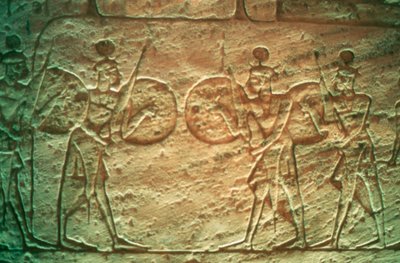 Relief en calcaire montrant des soldats hittites, Temple d