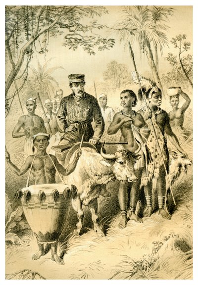 Livingstone faible de fièvre escorté à la ville de Shinte, vers 1854 - Unbekannt