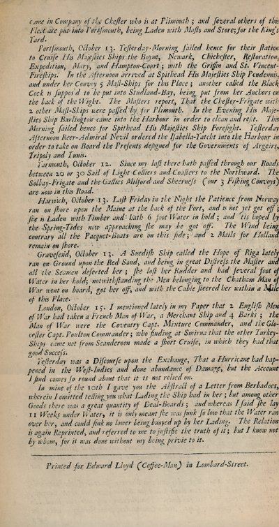 Lloyds News. Londres, 15 octobre 1696 - Numb. 20, 1928 - Unbekannt