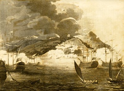 La flotte de Lord Exmouth bombardant la ville d
