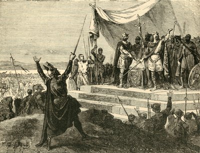 Louis et Charles prêtant serment à Strasbourg devant leurs armées, 842AD, 1890 - Unbekannt