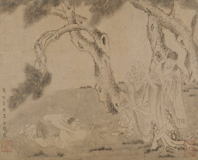 Luohan, assistant et adorateur sous des pins, dynastie Yuan ou Ming, 1279-1644 - Unbekannt