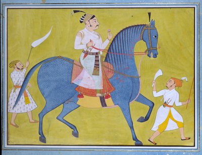 Maharaja Pratap Singh de Sawar à cheval, avec deux assistants à pied, vers 1700 - Unbekannt