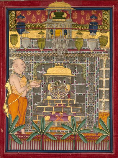 Maharao Kishor Singh vêtu en prêtre Vallabha adorant Krishna comme Brijrajji, milieu des années 1800 - Unbekannt