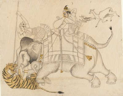 Maharao Shatru Sal II chassant un tigre, vers 1866-89 - Unbekannt