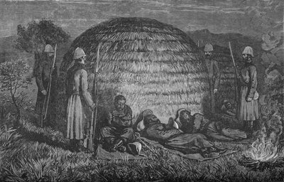 Le major Marter et ses hommes gardant Cetewayo dans le kraal natif, vers 1880 - Unbekannt