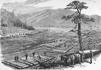 Assemblage de radeaux sur la rivière Susquehanna. Une scène sur la ligne du chemin de fer Erie, 1883 - Unbekannt