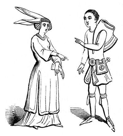 Costume masculin et féminin, c1350, 1910 - Unbekannt