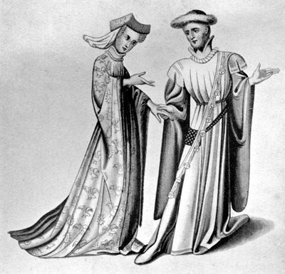 Tenue masculine et féminine, fin du 14e-début du 15e siècle, 1910 - Unbekannt