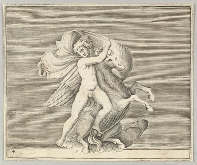 Homme luttant avec un cheval ailé, publié vers 1599-1622 - Unbekannt