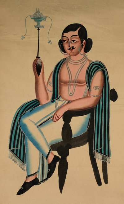 Homme assis dans une chaise européenne fumant une pipe Margila, c. 1880 - Unbekannt