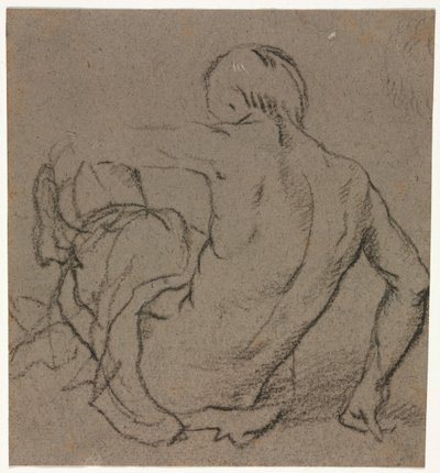 Homme assis par terre, vu de dos, recto, 1500s - Unbekannt