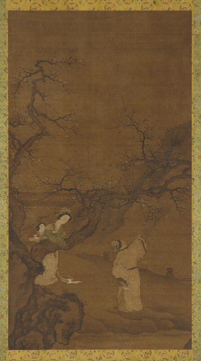 Homme et femme appréciant les fleurs de prunier, dynastie Ming ou Qing, XVe-XVIIIe siècle - Unbekannt