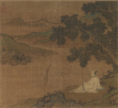 Homme sur une colline sous un arbre surplombant une rivière, dynastie Ming - Unbekannt