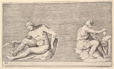 Homme avec aile, homme avec vase et chien - Unbekannt