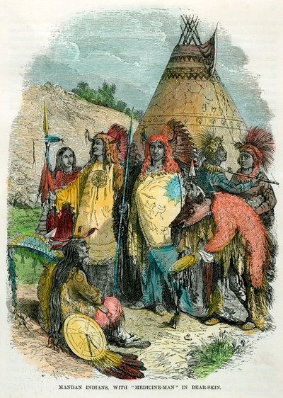 Indiens Mandan, avec homme-médecine en peau d