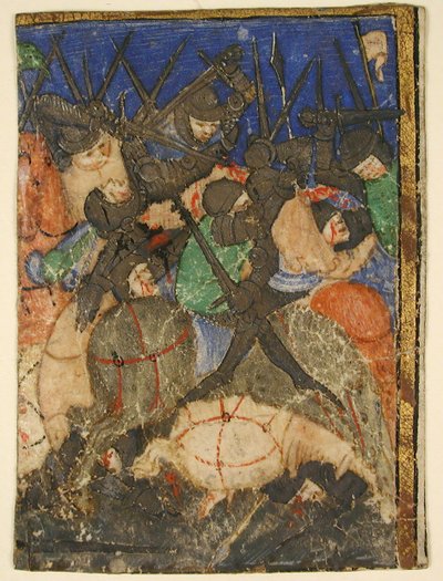 Découpe de manuscrit montrant une scène des Écritures hébraïques, ... la vie du roi David, vers 1400 - Unbekannt