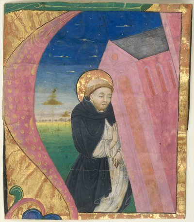 Enluminure de manuscrit avec Saint Dominique sauvant l