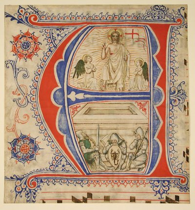 Feuille de manuscrit montrant une initiale illuminée A, seconde moitié du 14e-début 15e siècle - Unbekannt