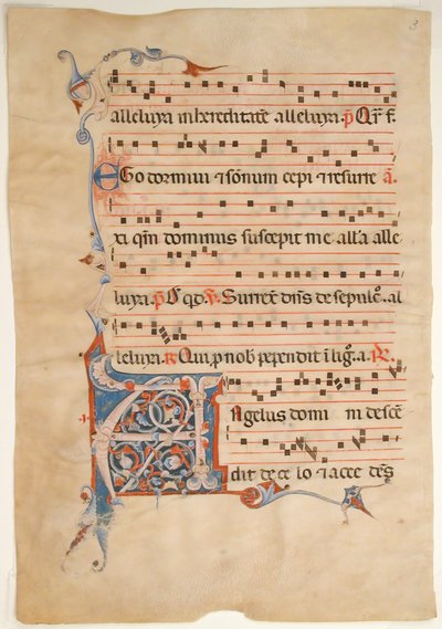 Feuille de manuscrit avec initiale foliée A, d