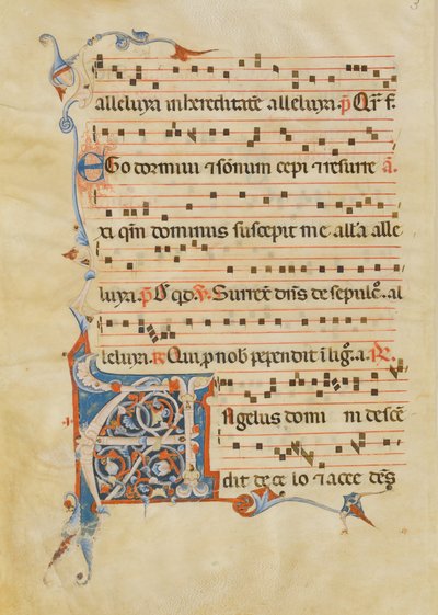 Feuille de manuscrit avec initiale A feuillue, d