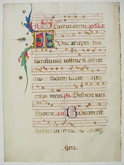 Feuille de manuscrit avec initiale T, d