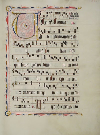 Feuille de manuscrit avec initiale V, d